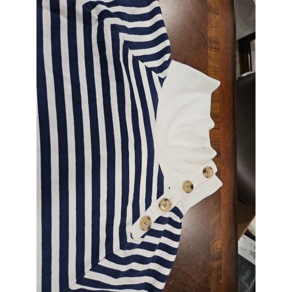 J Crew Womens M Blue White Striped Wide Button Collar Pullover Sweatshirt Breton - Picture 2 of 5